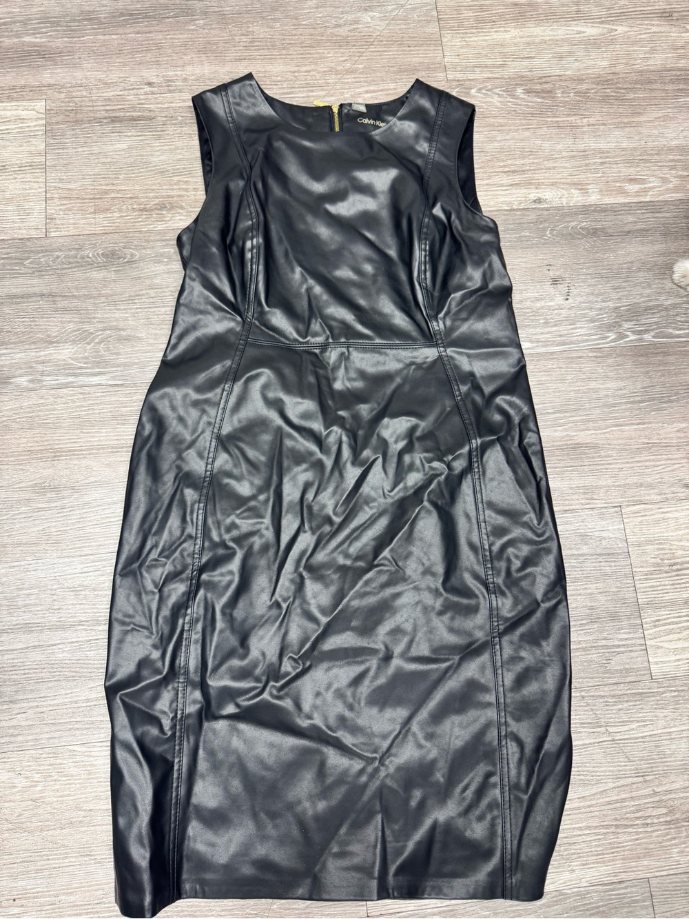 Calvin Klein Black Faux Leather Sheath Dress